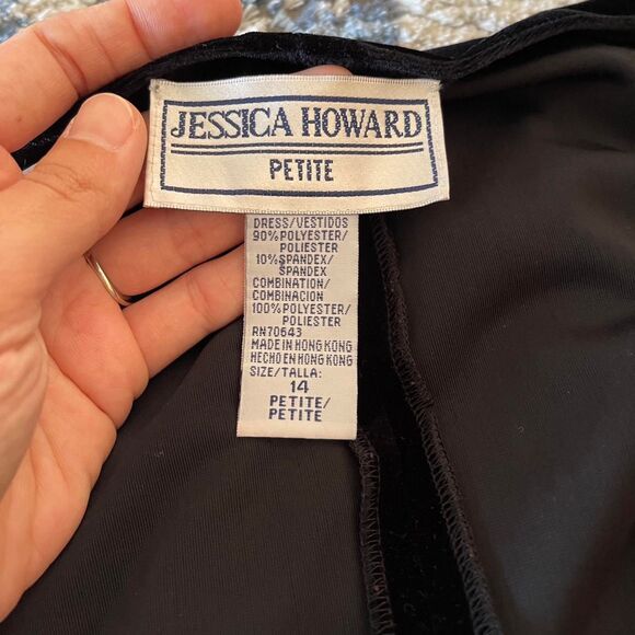 Vintage 90s Jessica Howard Black Velvet Faux Wrap Dress Made in Hong Kong Sz 14P - Picture 6 of 8